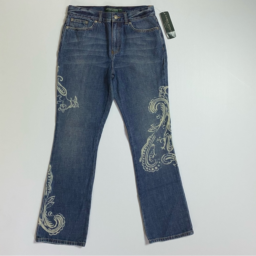 ⭐️HP⭐️ NEW Petite RALPH LAUREN INDIGO GROTTO PAISLEY SCROLL DESIGNER JEANS 2P - Picture 2 of 12